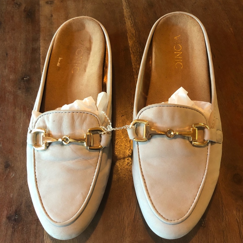 Vionic Shoes Adeline Slip On Grey blue Suede Mule Loafers